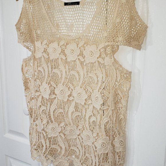 BESCA LADIES CROCHETED LACE TOP CREAM COLOR - Picture 2 of 7